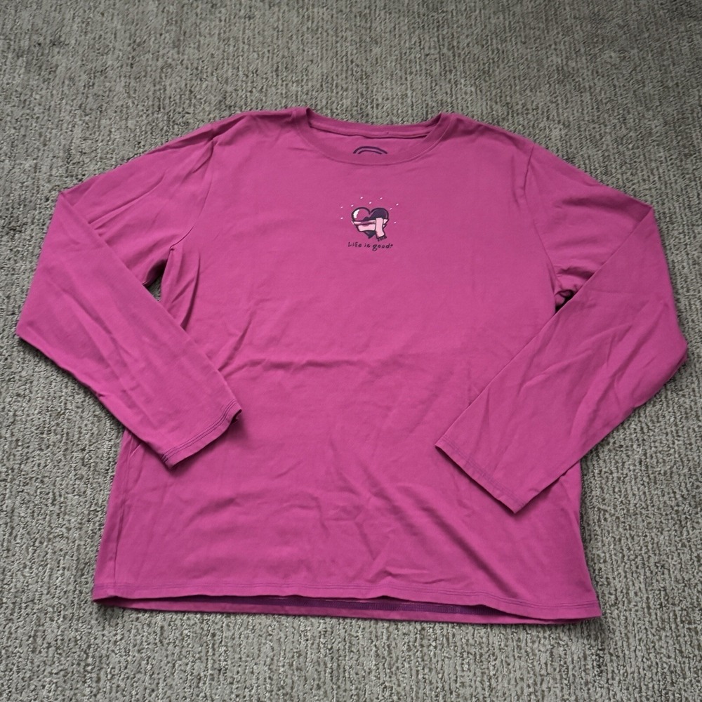 Life Is Good Womens M Sleep Shirt Long Sleeve Crew Neck Cotton Purple Heart